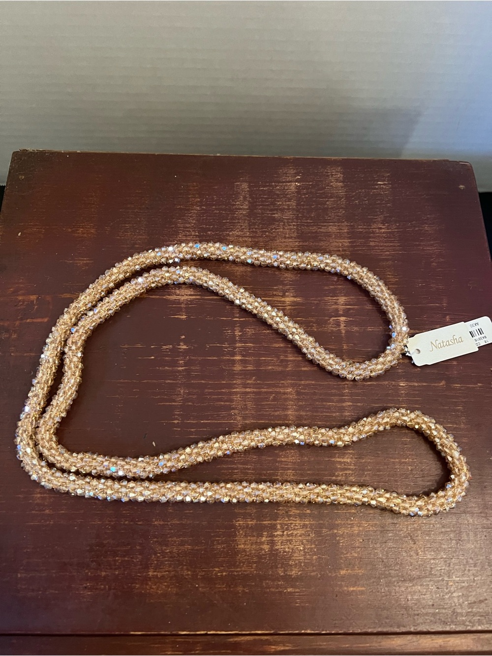 Natasha Couture Champagne Crystal Rope Necklace